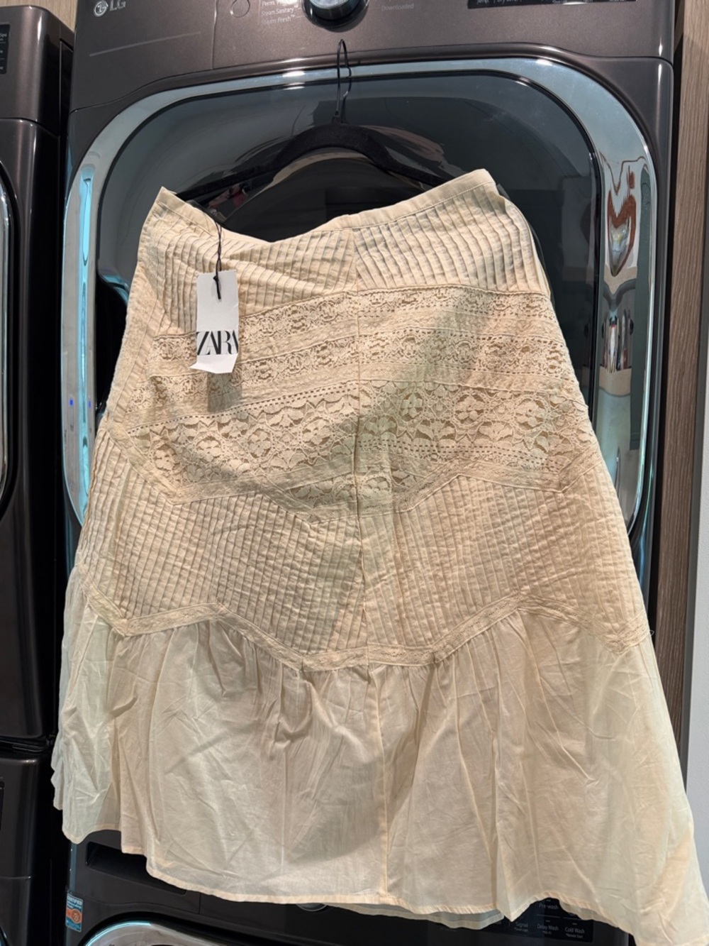 ZARA Cream Lace & Panel A-Line Midi Skirt